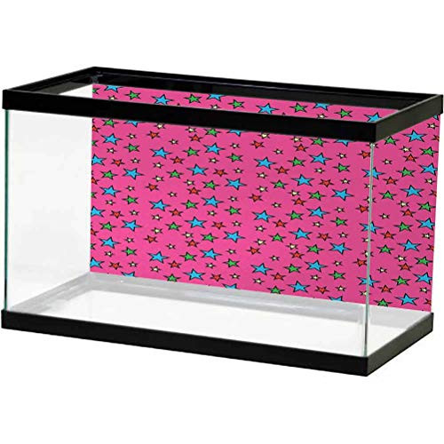 Pop Art Underwater Backdrop Image Decor Vintage Retro 50s Comics Themed Image with Stars Pattern on Hot Pink Color Backdrop Paper Cling Multicolor L30 X H18 Inch