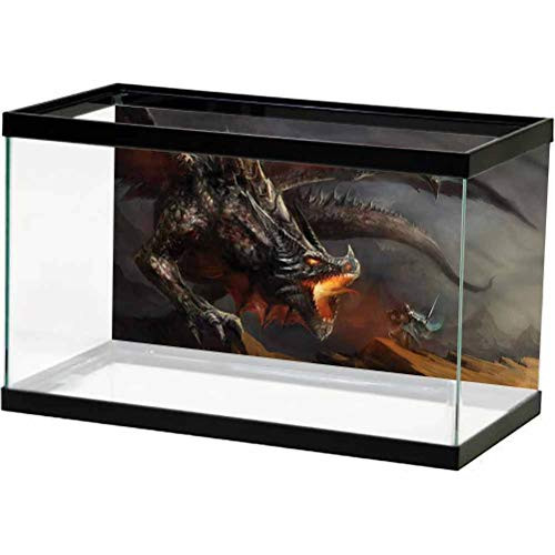 Medieval Underwater World Backdrop Fantasy Scene with Dragon Used for Household and Office Aquarium L30 X H12 Inch