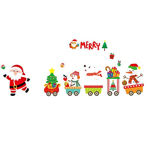 Santa Claus Pulls The Train Christmas Wall Sticker for Glass Window Home Decoration Mural Decals Wallpaper New Year Stickers