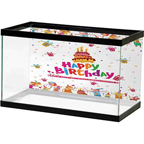 Birthday 3D Double-Sided AdhesiveWallpaper Joyful Mouses Partying Presents and Delicious Cake with Candles Festive Cartoon PVC Adhesive Static Cling Backdrop Decorative Paper Multicolor L36 X H16 Inch