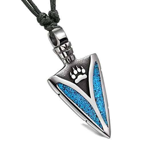 Arrowhead Wolf Paw Brave Wild Powers Protection Amulet Charm Simulated Turquoise Adjustable Necklace