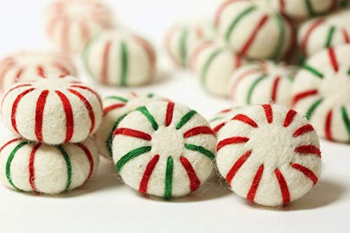 Peppermint Candy // Felt Peppermint Candies // Felt Peppermint Patties // Christmas Felt Peppermints - Set of 10 alternating Green/Red