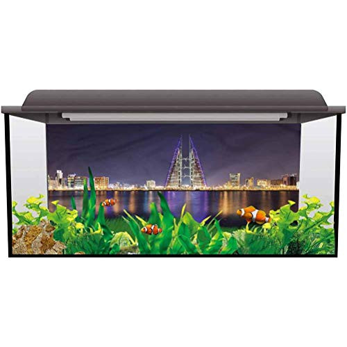 ScottDecor Aquarium Background Sticker Urban,Manama City Skyline Bahrain PVC Adhesive L36 X H16 Inch