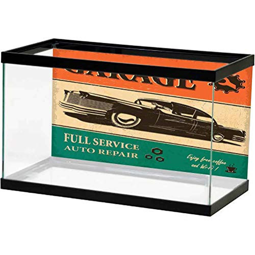 ScottDecor Underwater World Backdrop Vintage,GarageRetroPosterwithClassicCarAutomobileMechanicNostalgic50s,OrangeBeigeJadeGreen Static Cling L36 X H16 inch
