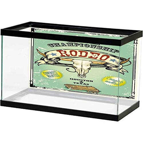 ScottDecor Aquarium Wallpaper Background Western,RetroStyleRodeoChampionshipPosterBullSkullLargeHornswithBannerGrungy,Multicolor 3D Double-Sided Adhesive Wallpaper L36 X H16 inch