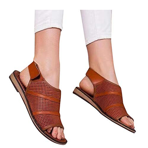 Espadrilles for Women Closed Toe Flat,Womens Espadrille Platform Wedge Sandals Strappy Criss Cross Closed Toe Mid Heel Sandals Brown