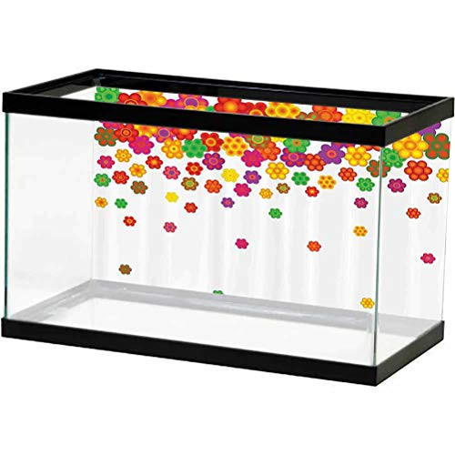 ScottDecor Floral Aquarium Poster Colorful Daisy Flower Petals Summer Spring Season Blooms Inspirational Artful Image PVC Adhesive Multicolor L36 X H16 Inch