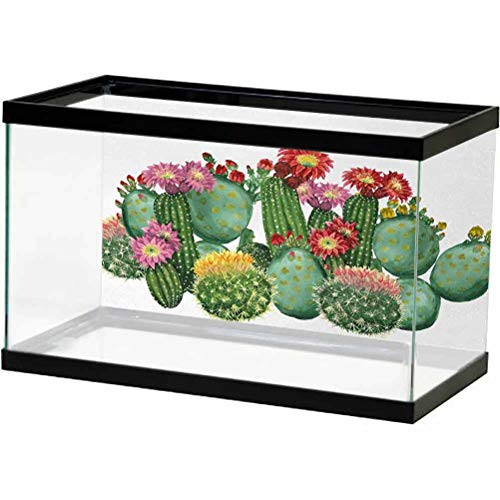 Cactus Tank Background Poster Backdrop Decoration Paper Saguaro Barrel Hedge Hog Prickly Pear Opuntia Tropical Botany Garden Plants Print Thicken PVC Adhesive Static Cling Multicolor L36 X H20 Inch