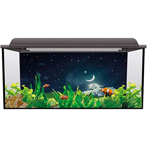ScottDecor Aquarium Background Sticker Night Sky,Clouds Celestial Image 3D Double-Sided Adhesive Wallpaper L36 X H16 Inch