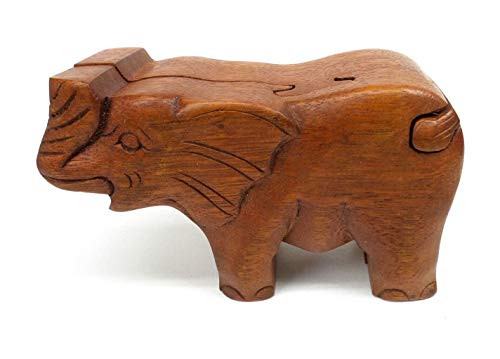 Elephant Puzzle Box Wood Carved Trinket Jewelry Box with Secret Compartment Stash Box Brain Teaser