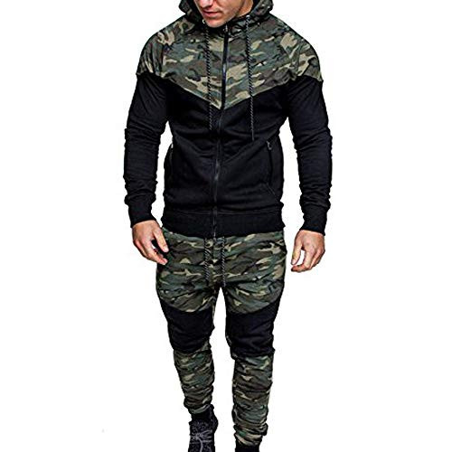 Sports Camouflage Sweatshirt Top Pants Sets for Men Patchwork Hoodies Pullover Blouse Tracksuit Zipper Pockets WEI MOLO