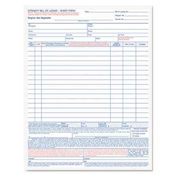 Bill of Lading,16-Line, 8-1/2 x 11, Four-Part Carbonless, 50 Forms