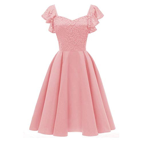 Floral Lace Cocktail Swing Dress for Women Vintage Princess Neckline Party Dresses Pink Floral Lace Cocktail Swing Dress for Women Vintage Princess Neckline Party Dresses Pink