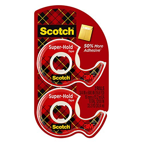 Scotch Super-Hold Tape, 2 Rolls, Transparent Finish, 50 percent More Adhesive, Trusted Favorite, 3/4 x 600 Inches 198DM-2, 1 Pack