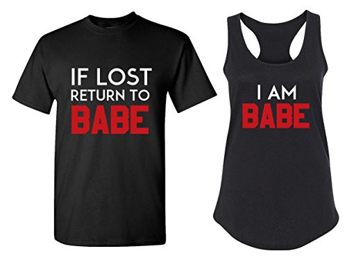 If Lost Return to Babe  and  I Am Babe Couple T Shirts - His and Hers Racerback Tank Tops