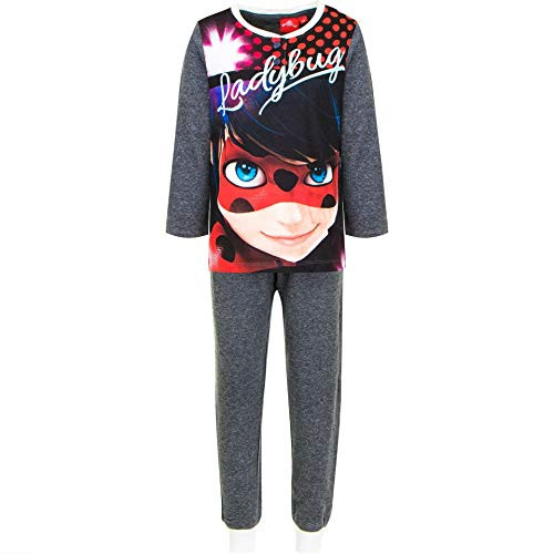 Miraculous Ladybug Girls Pyjama Set Glitter Cotton - Grey - 7-8 Years