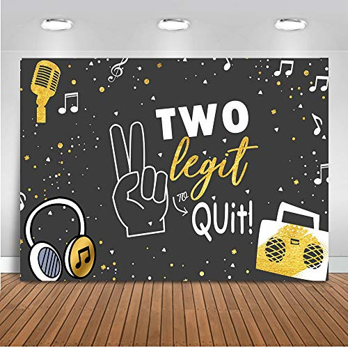 Mocsicka Two Legit to Quit Party Backdrop for 2nd Birthday Party Retro 90s Hip Hop Birthday Party Decoration Black and Gold Two Cool Birthday Party Banner Supplies 6x4ft72x48 inch