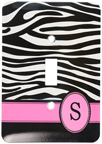 3dRose LLC lsp_154290_1 Letter S Monogrammed Black and White Zebra Stripes Animal Print with Hot Pink Personalized Initial Single Toggle Switch