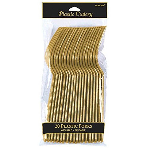Amscan Premium Plastic Forks Cutlery -20 Piece-  Gold
