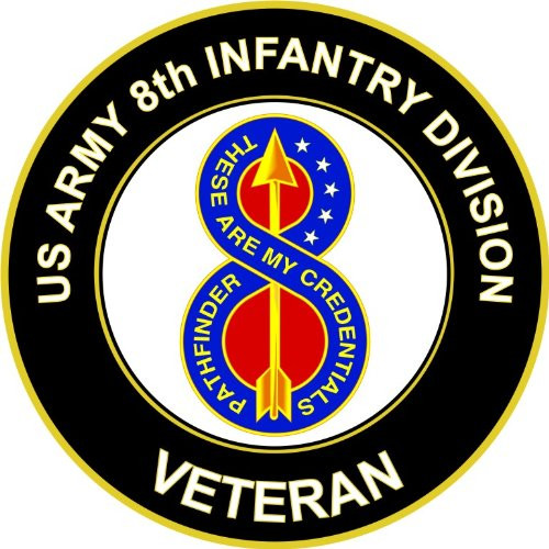 Military Vet Shop U.S. Army Veteran 8TH Infantry Division UC Round Window Bumper Sticker Decal 3.8inch
