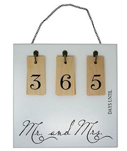 Rubies & Ribbons "Mr and Mrs" Hanging Wedding Countdown Calendar Wall Sign with Removable Numbers
