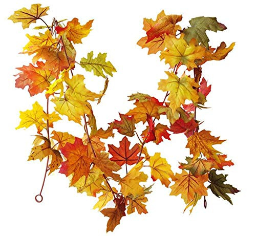 M-ELEGANT 5.9Ft Artificial Maple Leaf Garland Vine Fall Leave Autumn Hanging Vine Plants for Wedding Table Thanksgiving -Maple Vine-
