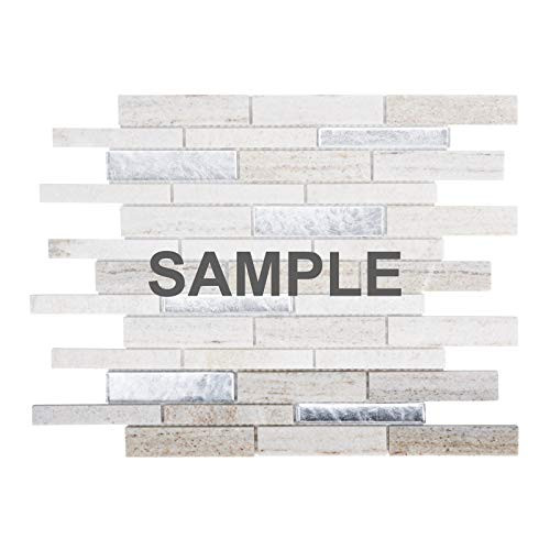 Modket TDH474NS-S Sample Sand Cream Gray Quartzite Marble Stone Silver Foiled Glass Linear Modern Mosaic Tile Backsplash Kitchen Bath Bathroom Shower Interior Wall