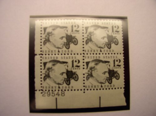 US Postage Stamps  1968  Henry Ford  Plus Model T  S 1286A  Plate Block of 4 12 Cent Stamps