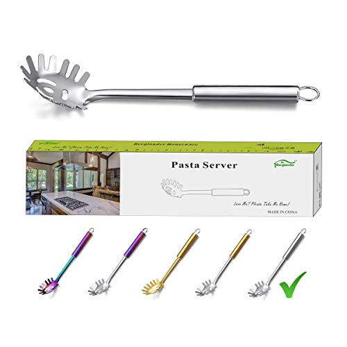 Berglander Pasta Fork  Stainless Steel Pasta Server  Spaghetti Spoon  Spaghetti Server  Noddle Fork  Heat Resistant -Silver-