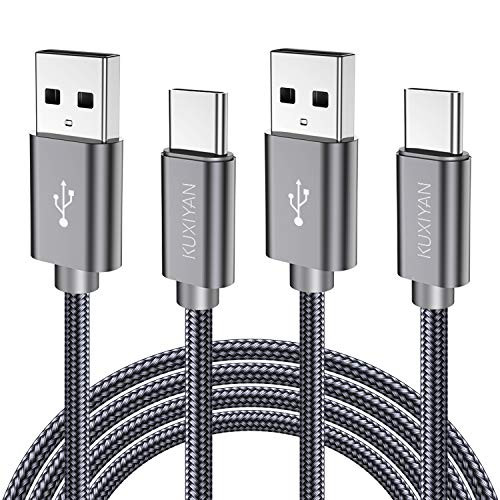 USB Type C Cable  -2-Pack 6.6FT- USB C Charger Cable Nylon Braided Fast Charging Sync Cord Compatible Samsung Galaxy S10 S9 S8 Plus Note 9 8  LG G7 V30S V35 THINQ V30 G6 Google Pixel 2 XL-Gray-