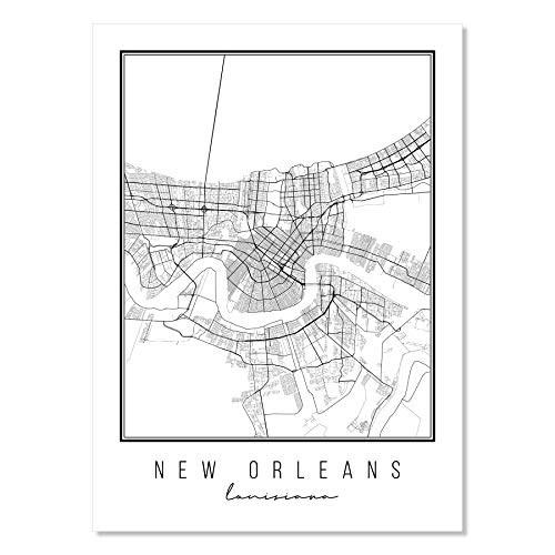 New Orleans Louisiana Street Map Black and White Print  Unframed
