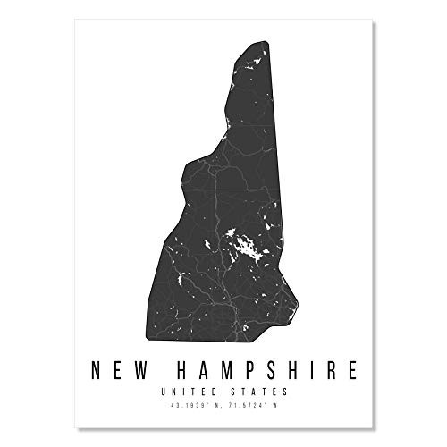 New Hampshire Mono Black and White Modern Minimal Street Map Print  Unframed