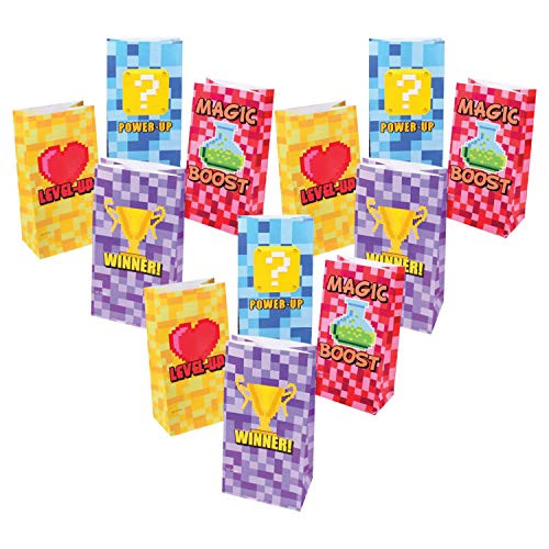 U.S Toy Power Up Video Game and Pixel Themed Paper Bags - 12 Count - Classroom Activity Game Nights Birthday Parties Giveaways Favors Prizes U.S Toy Power Up Video Game and Pixel Themed Paper Bags - 12 Count - Classroom Activity Game Nights Birthday Parties Giveaways Favors Prizes
