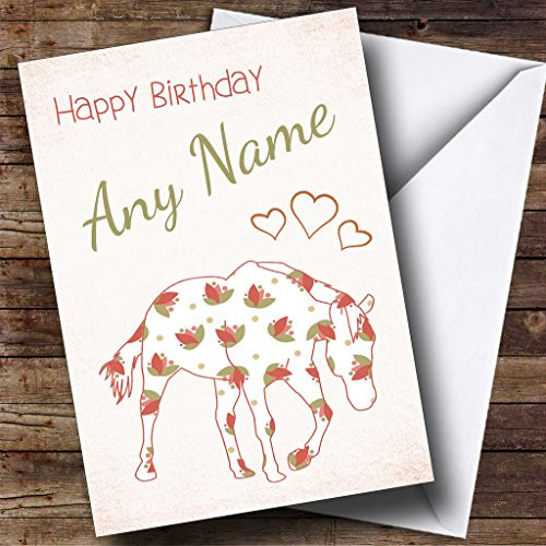 Patterned Horse N Hearts Personalized Birthday Greetings Greetings Card