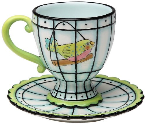 Appletree Design Flights of Fancy Bird Cup/Saucer Set, 3-1/2-Inch