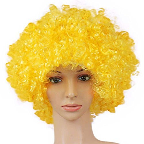 TXIN Halloween Afro Clown Curly Circus Hair Colorful Halloween Costume Wig 70_s 80_s Retro Disco -Yellow-