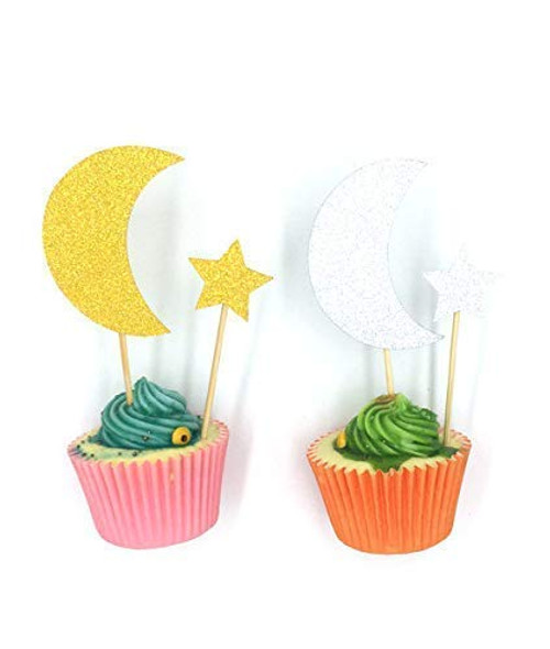 Handmade Moon and Star Cupcake Topper Twinkle Twinkle Little Star Baby Shower Theme Decoration Pack of 24 Handmade Moon and Star Cupcake Topper Twinkle Twinkle Little Star Baby Shower Theme Decoration Pack of 24
