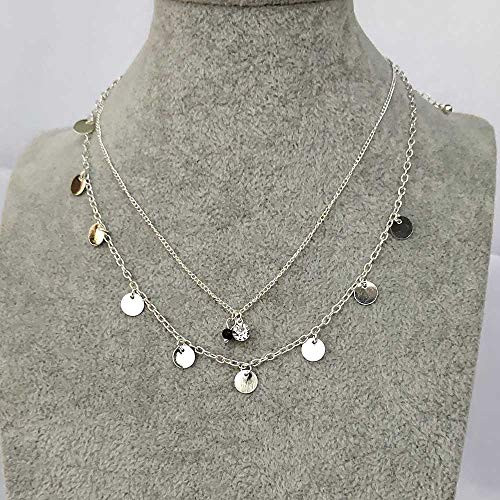 YienDoo Bohemia Multilayer Necklace with Sequin Pearl Rhinestone Pendant Boho Necklaces Chain Jewelry for Woman and Girls -Silver-