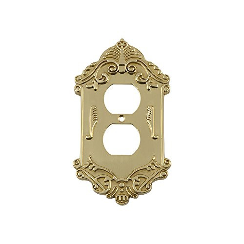 Nostalgic Warehouse 720088 Victorian Switch Plate with Outlet Unlacquered Brass