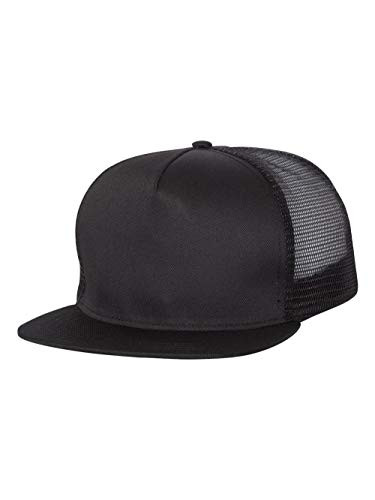 Mega Cap 6997C Men_s Flat Bill Five-Panel Trucker Cap Black One Size