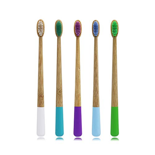 N-amboo Bamboo Toothbrush Soft Bristles Colorful Bristles Adult Toothbrush Eco-Friendly Toothbrush Pack of 5