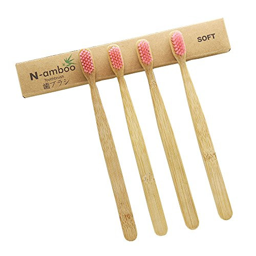 N-amboo Bamboo Toothbrush Soft Bristles Manual Toothbrush for Adult Soft Toothbrush Pack of 4
