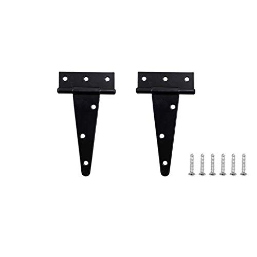 Yoohey 5 Inch T-Strap Heavy Duty Shed Door Hinges Gate Strap Hinge Door Barn Gates Hinges T Hinges Black Wrought Hardware Iron Rustproof 2PCS
