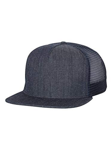 Mega Cap 6997C Men_s Flat Bill Five-Panel Trucker Cap Navy Denim Navy One Size