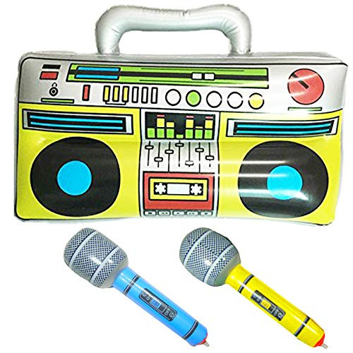 GuassLee 16  Party Inflatable Boom Box PVC Radio  Plus 2 Microphones for Inflatable Props 80s Party Decorations