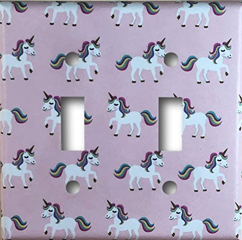 Pink Unicorn Design Decorative Double Toggle Light Switch Wall Plate Cover Standard Midway or Jumbo Size
