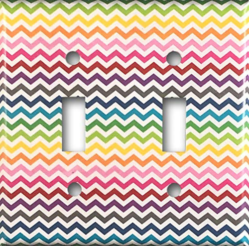 Rainbow Chevron Design Decorative Double Toggle Light Switch Wall Plate Cover Standard Midway or Jumbo Size