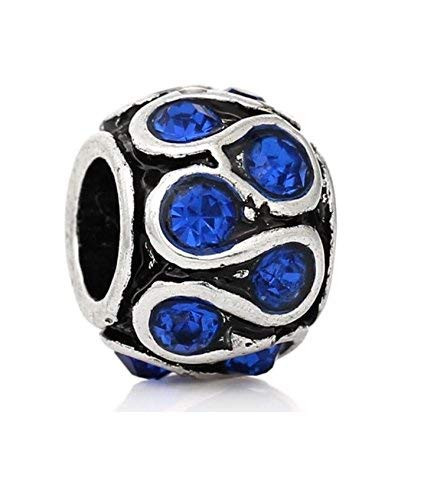J and M Saphire Blue Crystal Swirl Spacer Charm Bead for Bracelets