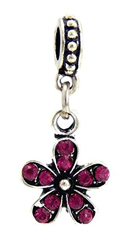 j and m Dangle Fuschia Crystal Flower Charm Bead for Charms Bracelets