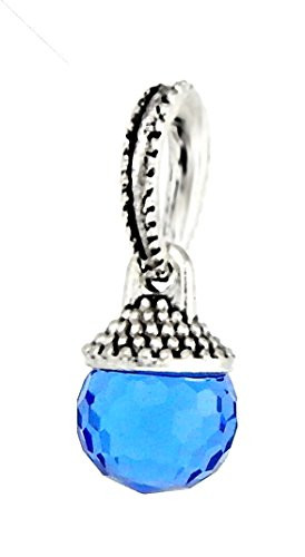 J and M Dangle Zircon Blue FacetedCrystal Charm Bead for Charms Bracelets